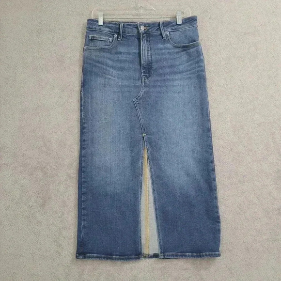 Excellent Good American Womens Denim Slit Front Midi Skirt Size 12/31 4PT - Picture 1 of 7